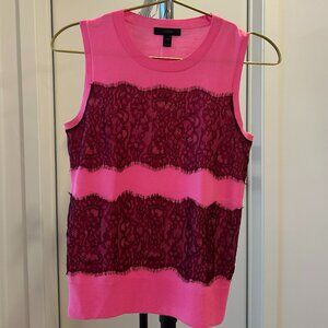 J Crew Tank Top Women's Size XXS Pink 100% Merino Wool Embroidered